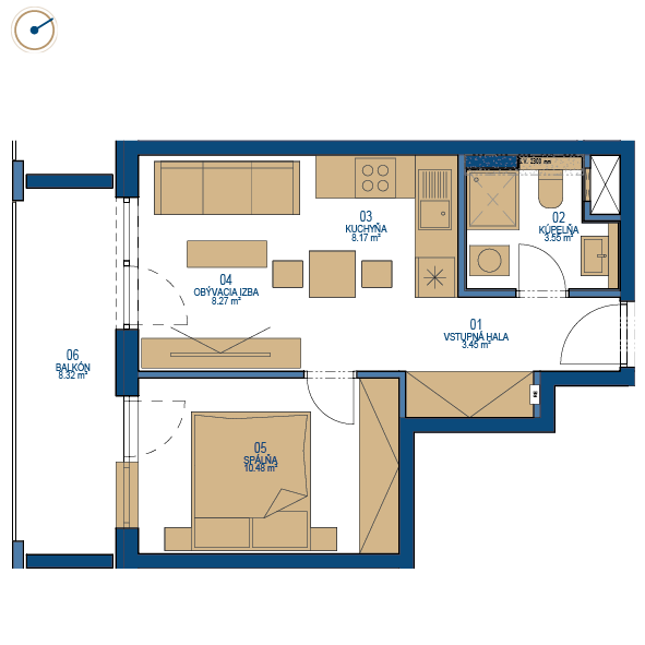 Pôdorys bytu 2 izbový byt, 10. poschodie, bytový dom C, Urban residence