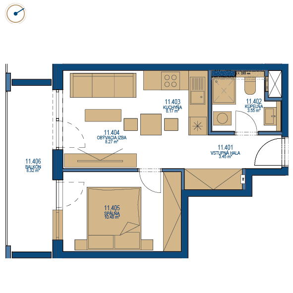 Pôdorys bytu 2 izbový byt, 11. poschodie, bytový dom C, Urban residence