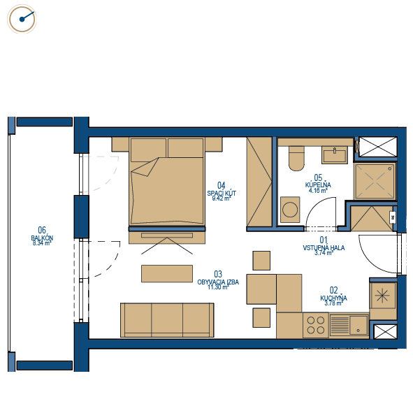 Pôdorys bytu 1,5 izbový byt, 7. poschodie, bytový dom C, Urban residence