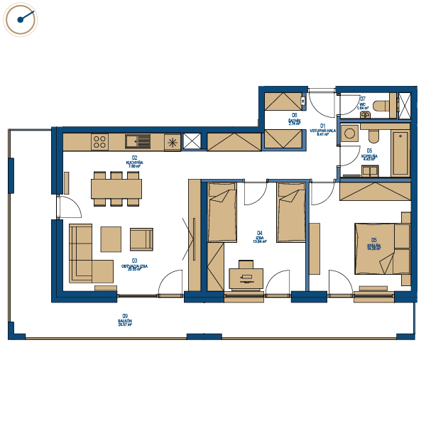 Pôdorys bytu 3 izbový byt, 3. poschodie, bytový dom A I, Urban residence