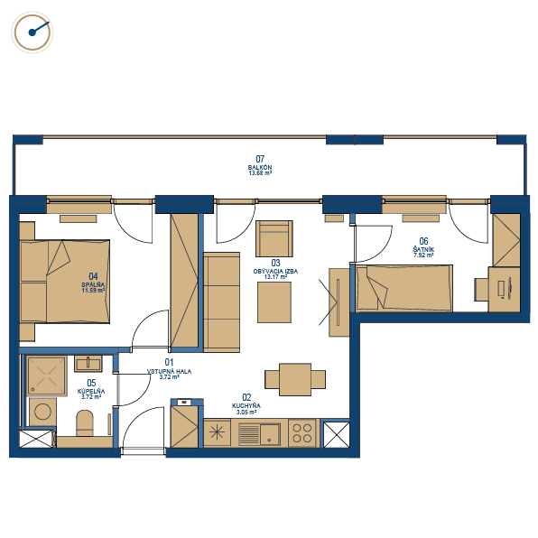 Pôdorys bytu 2,5 izbový byt, 6. poschodie, bytový dom A II, Urban residence