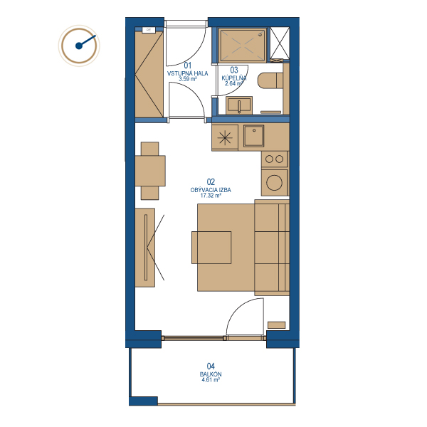 Pôdorys bytu 1 izbový byt, 3. poschodie, bytový dom B, Urban residence