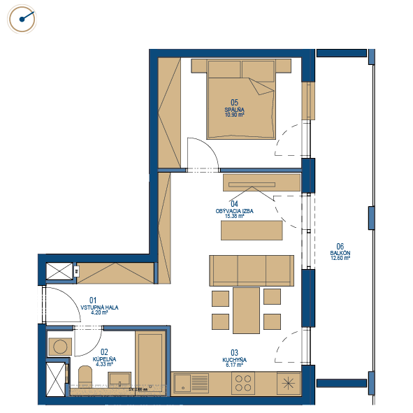 Pôdorys bytu 2 izbový byt, 10. poschodie, bytový dom C, Urban residence