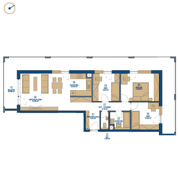 Pôdorys bytu 4 izbový byt, 2. poschodie, bytový dom C, Urban residence