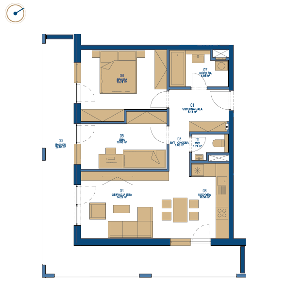 Pôdorys bytu 3 izbový byt, 2. poschodie, bytový dom C, Urban residence