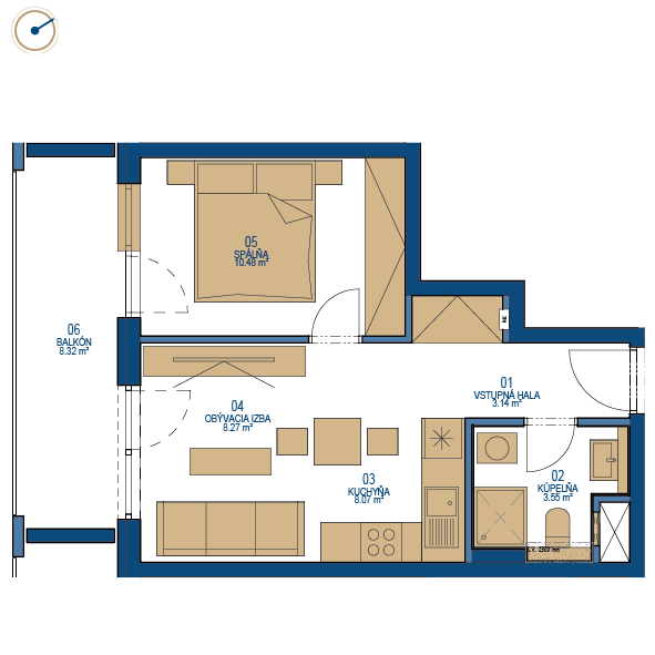 Pôdorys bytu 2 izbový byt, 7. poschodie, bytový dom C, Urban residence